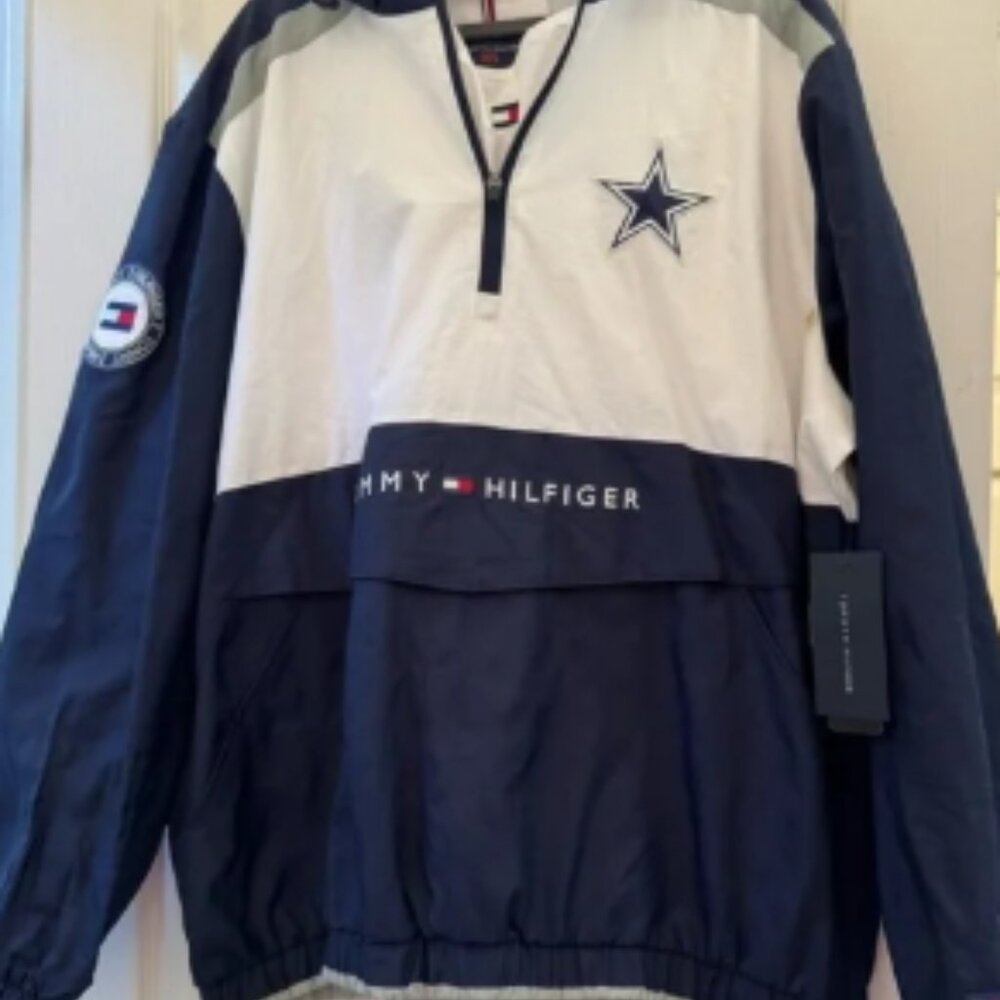 Tommy Hilfiger Navy and White Men's Dallas Cowboys windbreaker